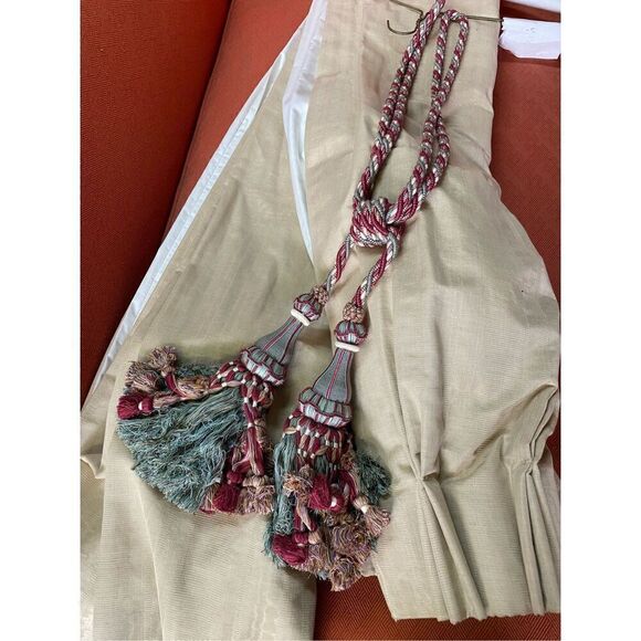 Classic Window Treatment Two Panel Currains Valance Tessels 36”W x 100”L Custom - Picture 7 of 11